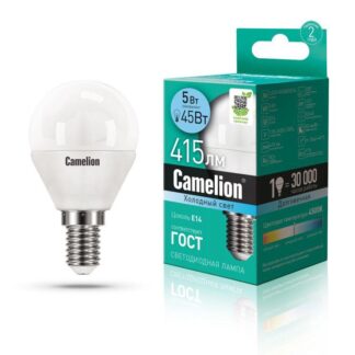Лампа светодиодная LED5-G45/845/E14 5Вт шар матовая 4500К бел. E14 415лм 170-265В Camelion 12029