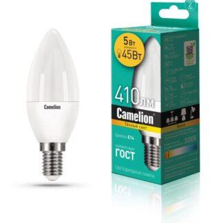 Лампа светодиодная LED5-C35/830/E14 5Вт свеча матовая 3000К тепл. бел. E14 410лм 170-265В Camelion 12031
