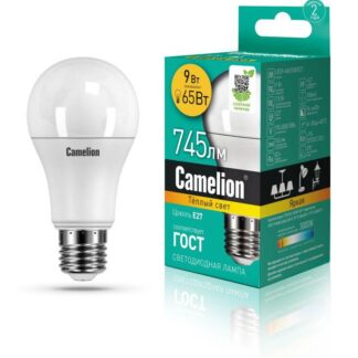 Лампа светодиодная LED9-A60/830/E27 9Вт грушевидная матовая 3000К тепл. бел. E27 745лм 170-265В Camelion 12043