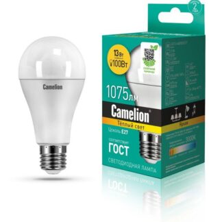 Лампа светодиодная LED13-A60/830/E27 13Вт грушевидная матовая 3000К тепл. бел. E27 1075лм 170-265В Camelion 12045