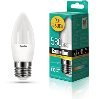 Лампа светодиодная LED7-C35/830/E27 7Вт свеча 3000К тепл. бел. E27 530лм 220В Camelion 12077