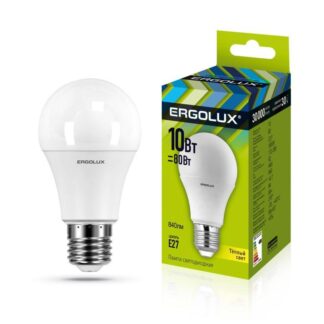 Лампа светодиодная LED-A60-10W-E27-3000K 10Вт грушевидная 3000К тепл. бел. E27 180-240В ЛОН Ergolux 12148