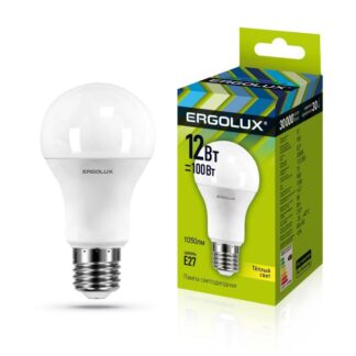 Лампа светодиодная LED-A60-12W-E27-3000K 12Вт грушевидная 3000К тепл. бел. E27 180-240В ЛОН Ergolux 12150