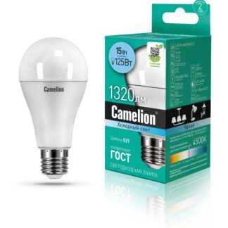 Лампа светодиодная LED15-A60/845/E27 15Вт грушевидная 4500К E27 1320лм 220В бел. Camelion 12186