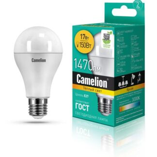 Лампа светодиодная LED17-A65/830/E27 17Вт грушевидная 3000К тепл. бел. E27 1470лм 170-265В Camelion 12308