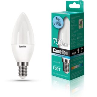 Лампа светодиодная LED8-C35/845/E14 8Вт свеча 4500К бел. E14 750лм 170-265В Camelion 12386