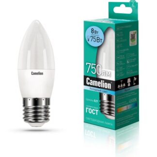 Лампа светодиодная LED8-C35/845/E27 8Вт свеча 4500К бел. E27 750лм 170-265В Camelion 12390
