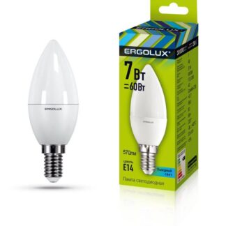 Лампа светодиодная LED-C35-7W-E14-6500K "Свеча" 172-265В Ergolux 12874