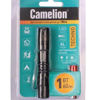 Фонарь LED51516 XPE 3 режима 1хLR03 (в компл.) алюм. черн. (открывающ. блист.) Camelion 12916