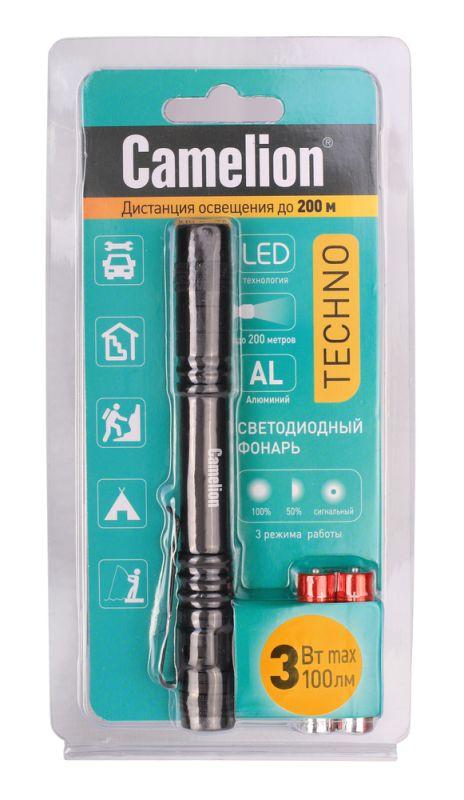 Фонарь LED51517 XPE 3 режима 2хLR03 (в компл.) алюм. черн. (открывающ. блист.) Camelion 12917
