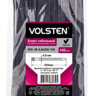 Хомут V02-1B-4.8х250-100 4.8х250 нейл. черн. (уп.100шт) Volsten 12964