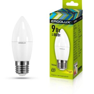 Лампа светодиодная LED-C35-9W-E27-3К Свеча 9Вт E27 3000К 172-265В Ergolux 13170