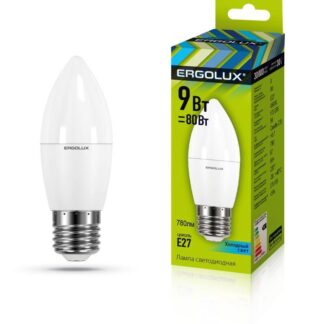 Лампа светодиодная LED-C35-9W-E27-4К 9Вт свеча 4000К нейтр. бел. E27 172-265В Ergolux 13171