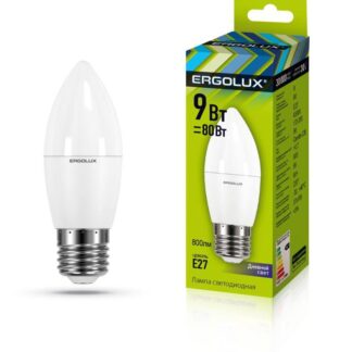 Лампа светодиодная LED-C35-9W-E27-6К Свеча 9Вт E27 6500К 172-265В Ergolux 13172