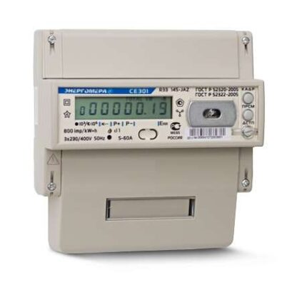 Счетчик CE301 R33 145-JAZ 3ф 5-60А класс точн. 1.0 многотариф. оптопорт RS-485 универс. крепл. Моск. вр. Энергомера