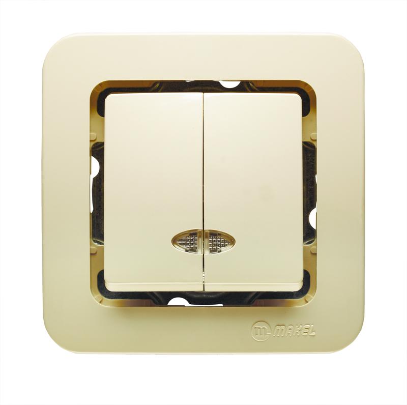 Выключатель 2-кл. СП Lillium 10А IP20 без вставки с подсветкой крем. Makel 71223