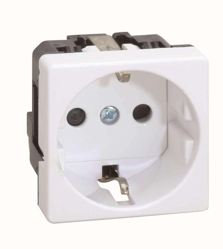 Розетка 1-м СП 2мод. Simon 27 16А 250В 2п с заземл. защ. шторки винтов. клеммы широкий модуль механизм сл. кость Simo...