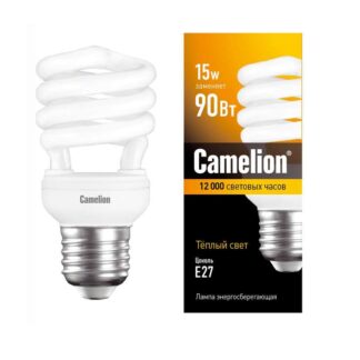 Лампа люминесцентная компакт. FC AS T2 15Вт E27 спиральная 2700К Camelion 8194
