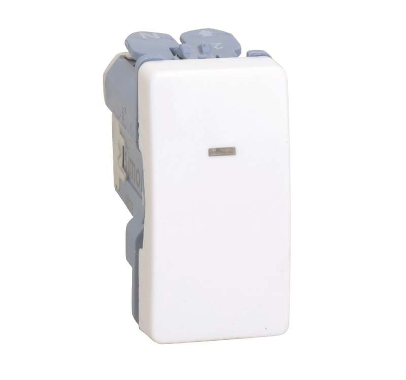 Выключатель 1-кл. 1п 1мод. СП Simon 27 10А 250В узкий модуль с подсветкой механизм бел. Simon 27104-64