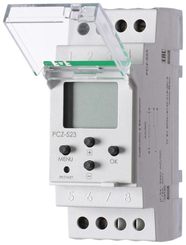 Реле времени PCZ-523 16А 24-264В AC/DC 1 переключ. контакт IP20 1 канал импульс. 1с 99мин 2х60вкл./выключ. монтаж на ...