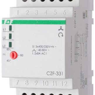 Реле контроля и наличия фаз CZF-331 (монтаж на DIN-рейке 35мм; регулировка порога отключения; 3х400/230+N 2х8А 2P IP20) F&F EA04.001.008
