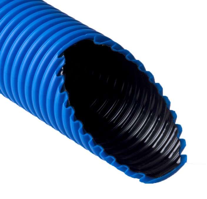 Труба гофрированная двустенная ПНД/ПВД d110/93.8мм с протяжкой с муфтой и 2 уплотн. кольцами син. (уп.50м) Ruvinil Т2...