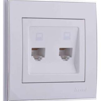 Розетка компьютерная 2-м СП Rain RJ45 с хром. боковой вставкой бел. LEZARD 703-0225-141