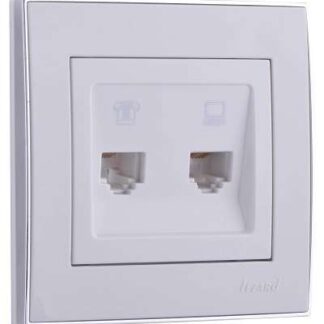 Розетка компьютерная + телефонная 2-м СП Rain RJ45 + RJ11 с хром. боковой вставкой бел. LEZARD 703-0225-143