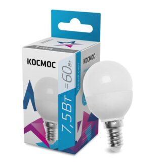 Лампа светодиодная 7.5Вт шар 4500К бел. E14 220В КОСМОС LkecLED7.5wGL45E1445