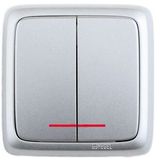 Выключатель 2-кл. ОП Альфа 16А IP20 250В с индикацией с изолир. пластиной серебр. HEGEL ВА16-154-06