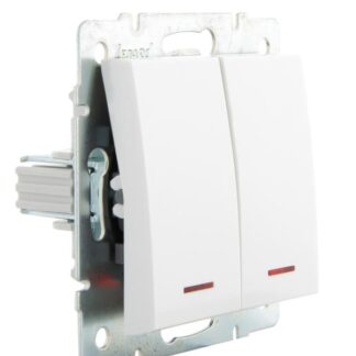 Выключатель 2-кл. СП Rain IP20 с подсветкой механизм бел. LEZARD 703-0288-112