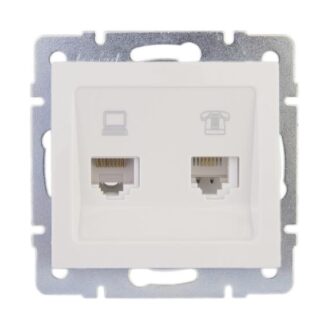 Розетка компьютерная + телефонная 2-м СП Rain RJ45 + RJ11 16А IP20 механизм бел. LEZARD 703-0288-143
