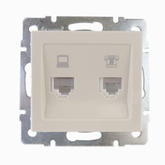 Розетка компьютерная + телефонная 2-м СП Rain RJ45 + RJ11 16А IP20 механизм крем. LEZARD 703-0388-143