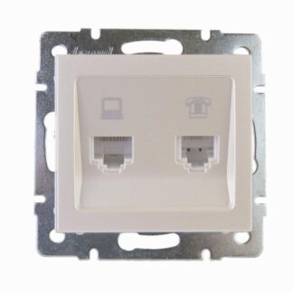 Розетка компьютерная + телефонная 2-м Rain RJ45 + RJ11 механизм жемчуж./бел. перламутр. LEZARD 703-3088-143