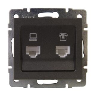 Розетка компьютерная + телефонная 2-м Rain RJ45 + RJ11 механизм матов. черн. графит LEZARD 703-4188-143
