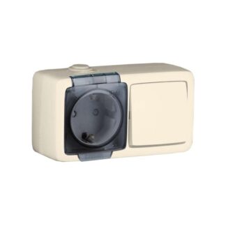 Блок 2-м розетка с защ. шторками с заземл. 16А + выкл. 1-кл. IP44 сл. кость HEGEL БА16-221-01