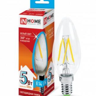 Лампа светодиодная LED-СВЕЧА-deco 5Вт свеча прозрачная 4000К нейтр. бел. E14 450лм 230В IN HOME 4690612007571