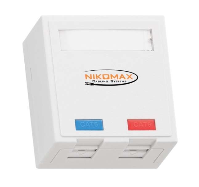 Розетка 2 порта кат.6 (класс E) 250МГц RJ45/8P8C FT-TOOL/110/KRONE T568A/B неэкран. со шторками бел. NIKOMAX NMC-WO2U...