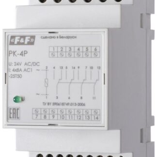 Реле промежуточное PK-4P (монтаж на DIN-рейке 35мм 24В 50Гц 4х8А 4 перекл.) F&F EA06.001.024