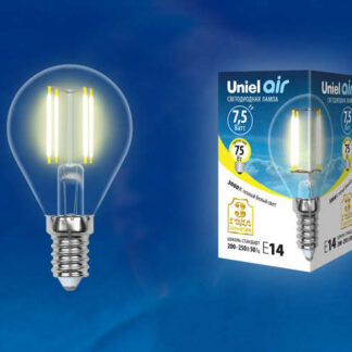 Лампа светодиодная LED-G45-7.5Вт/WW/E14/CL GLA01TR прозр. Uniel UL-00003250