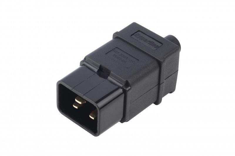 Разъем CON-IEC320C20 прямой IEC 60320 C20 220В 16А на кабель контакты на винтах (плоск. выступающ. штырев. контакты в пласт. обрамл.) Hyperline 54435