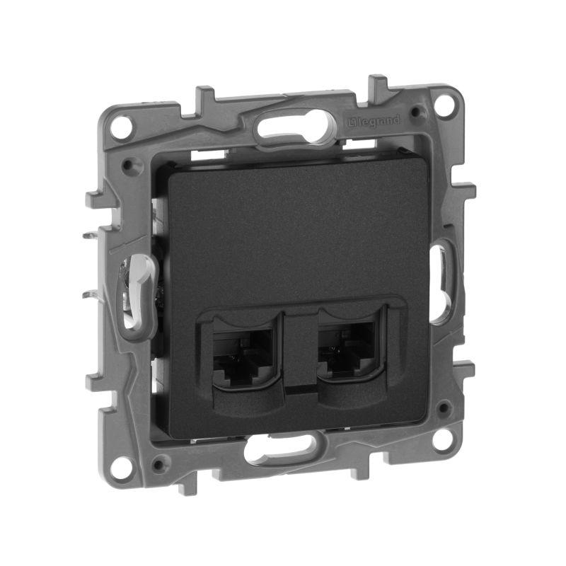 Розетка компьютерная 2-м СП Etika RJ45 кат.5E UTP механизм антрацит IEK 672655