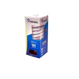 Лампа люминесцентная компакт. SPC 20Вт E27 спиральная 2700К КОСМОС LKsmT2SPC20wE2727