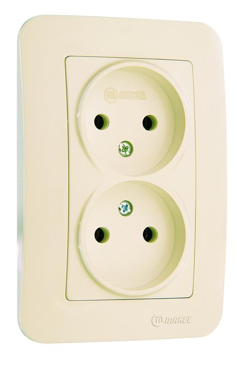 Розетка 2-м СП Lillium N 10А без заземл. крем. Makel 55217