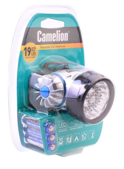 Фонарь налобный LED 5323-19Mx 19 ультра-ярких LED 4 режима 3хR03 (в компл.) металлик Camelion 8138
