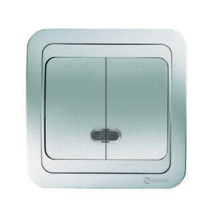 Выключатель 2-кл. СП Mimoza N 10А IP20 с подсветкой серебр./серебр. Makel 26623