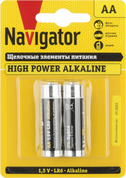 Элемент питания алкалиновый AA/LR6 94 752 NBT-NE-LR6-BP2 (блист.2шт) Navigator 94752