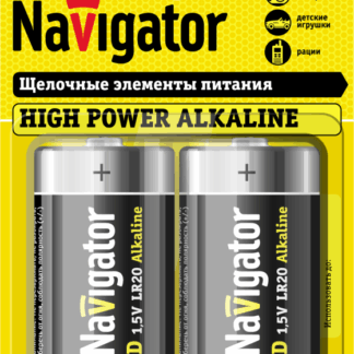 Элемент питания алкалиновый D/LR20 94 755 NBT-NE-LR20-BP2 (блист.2шт) NAVIGATOR 94755