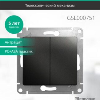 Выключатель 2-кл. СП Glossa 10А IP20 (сх. 5) 10AX механизм антрацит SE GSL000751