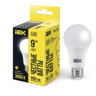 Лампа светодиодная A60 9Вт грушевидная 3000К тепл. бел. E27 810лм 230-240В IEK LLE-A60-9-230-30-E27